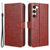 Phone Cover for Samsung Galaxy S23+ PU Leather Crazy Horse Texture Wallet Stand Phone Case with Strap