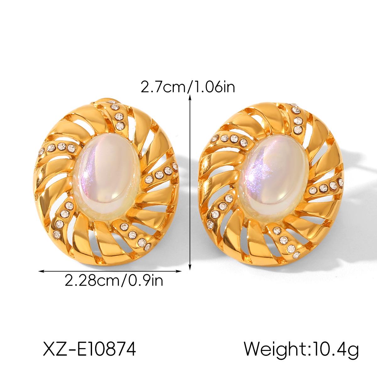 

French Retro Geometric Pearl Earrings with Diamond Inlay