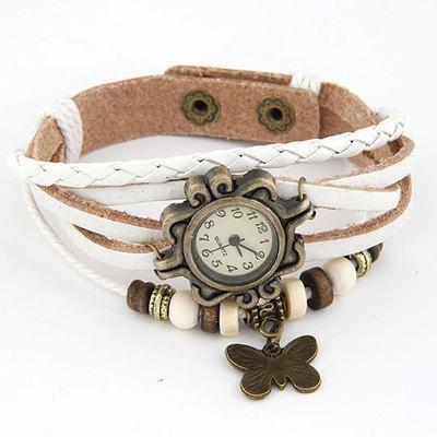Vintage Schmetterlings Armbanduhr Leder Mode Damen Quarzuhr