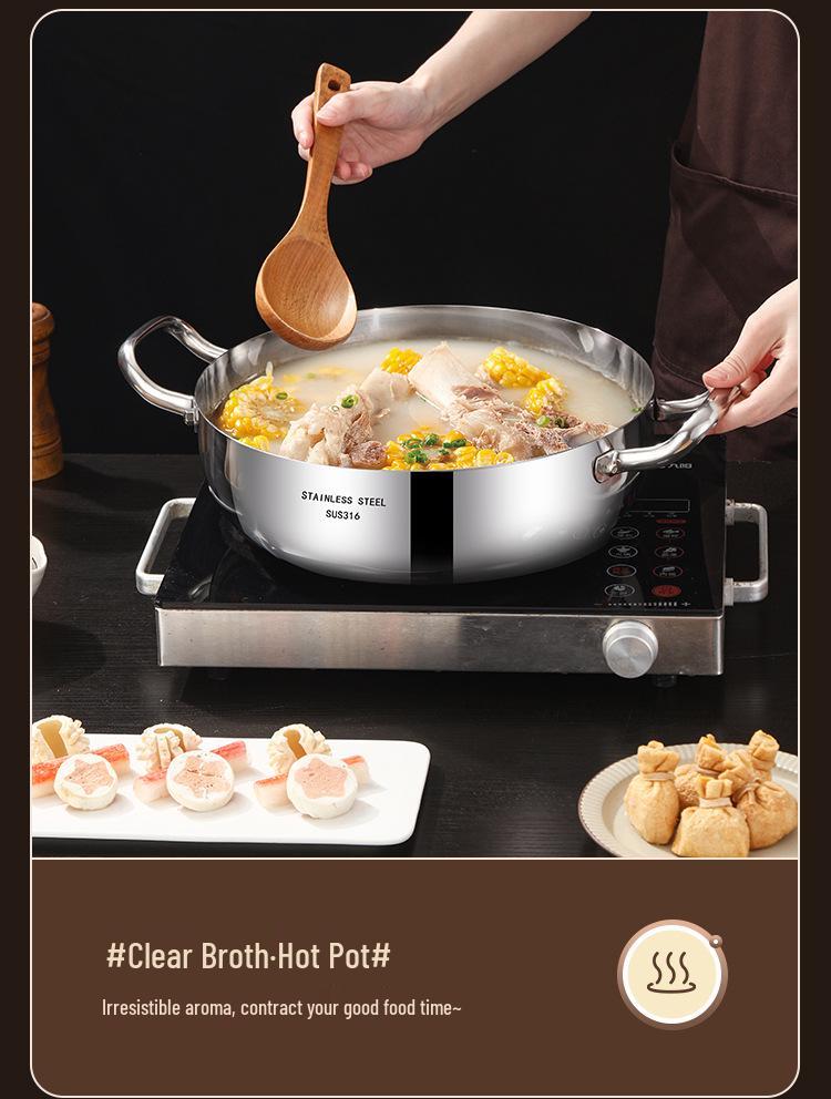 German 316 Stainless Steel Extra Thick Large Capacity Hot Pot & Steamer - Induction & Open Fire Compatible