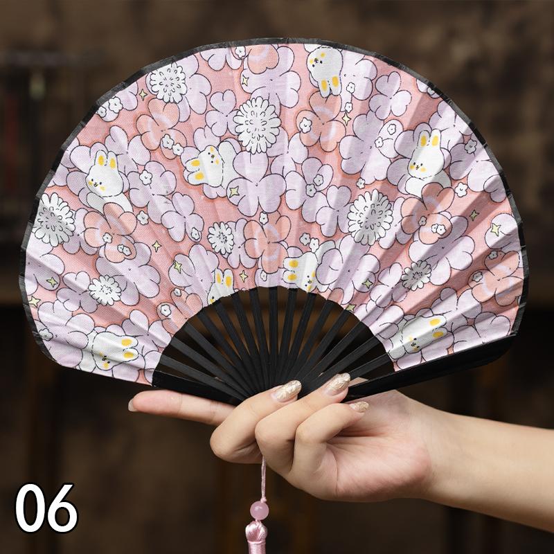 Vintage Shell-Shaped Folding Fan Portable Retro Cotton-Linen Chinese Style Hand Fold Fans Cheongsam Catwalk Dance Props Gifts