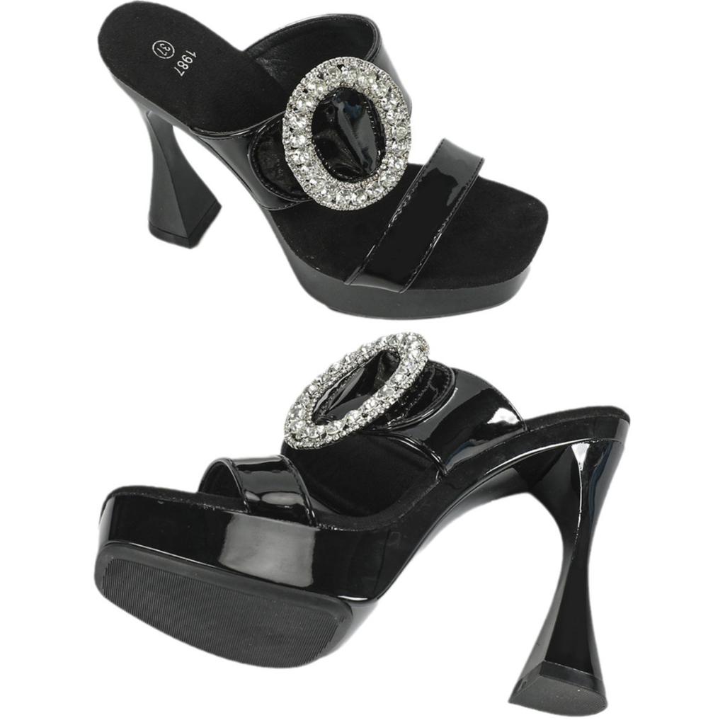 Sexy Car Model Fashion Nightclub Thick Heel Crystal Square Head Non-slip Rhinestone 12CM Tow