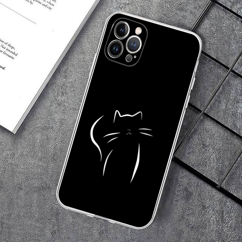 Cute Cat Line Phone Case For iPhone 15 14 11 12 13 Mini Pro XS Max Cover 6 7 8 Plus X XR SE 2020 Funda Shell