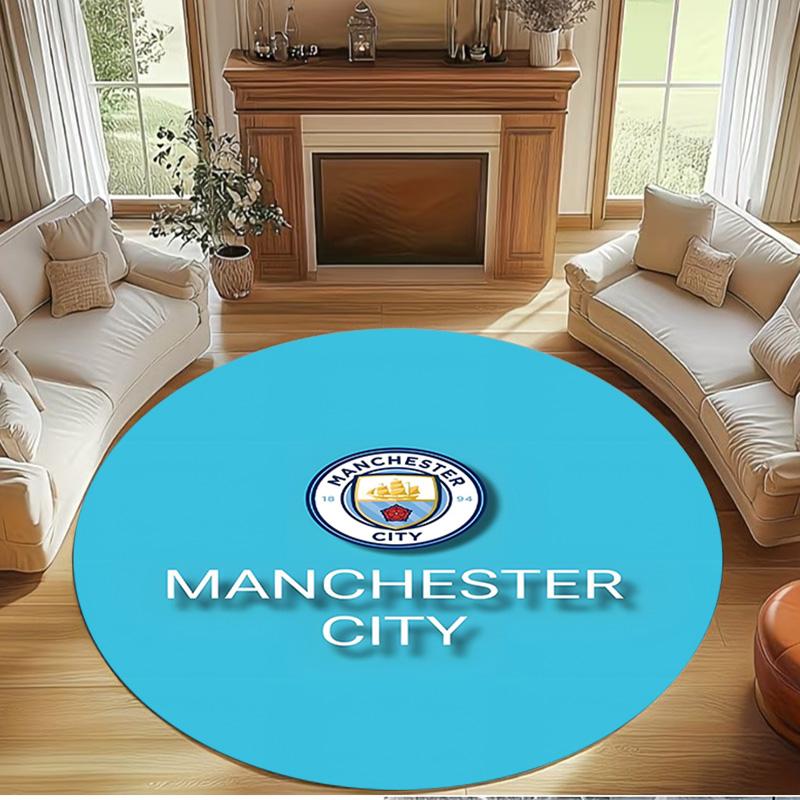 Manchester City FC Print Ronde Vloerkleed, Wasbaar Vloerkleed, Voor Entree Slaapzaal Wasruimte Kantoor Studiekamer, Woondecoratie Verjaardag Kerstcadeau