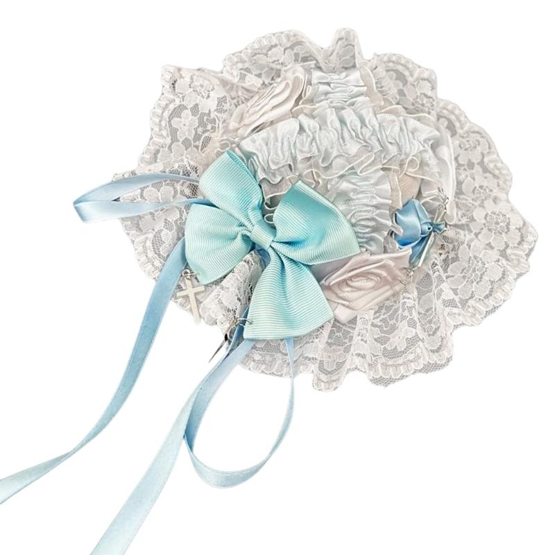 

Маленькая шляпка, лента, кружево, заколки для волос для женщин, аксессуары для косплея, элегантные кресты, роза, косплей белый