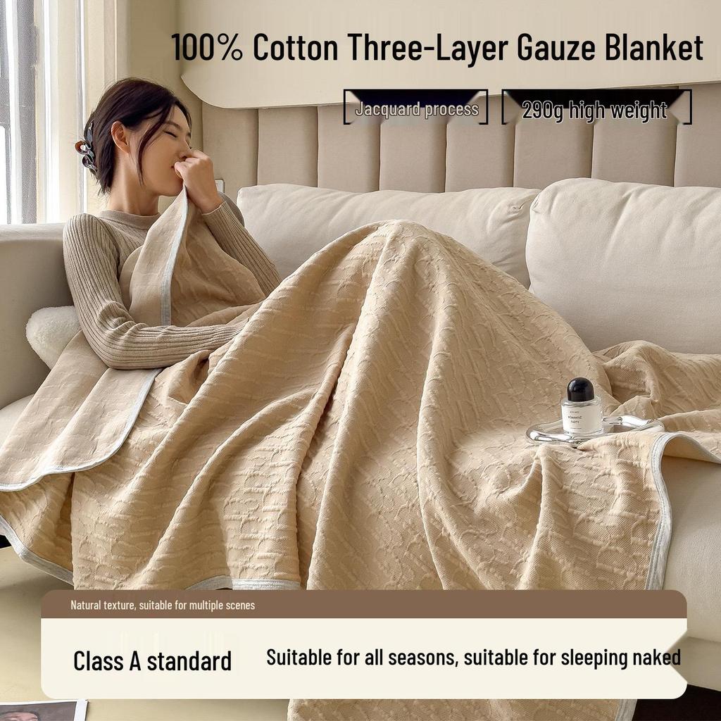 Class A Pure Cotton Three-Layer Gauze Blanket: Summer Cool, All-Season Jacquard Nap & Air Conditioning Quilt