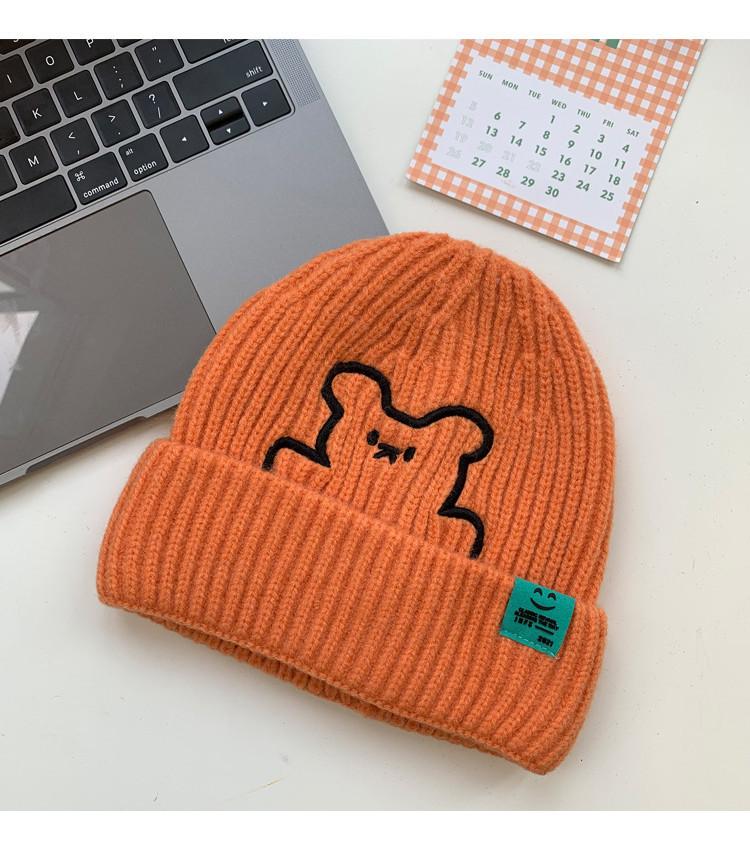 Deepsea Cute Bear Embroidered Knit Hat Korean Style Thickened Ear Protection Cold Hat For Women