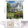 YXCharming Victorian House Shower Curtain - Vibrant Garden Scene, Polyester,  12 Hooks, Idyllic Countryside Bath Décor