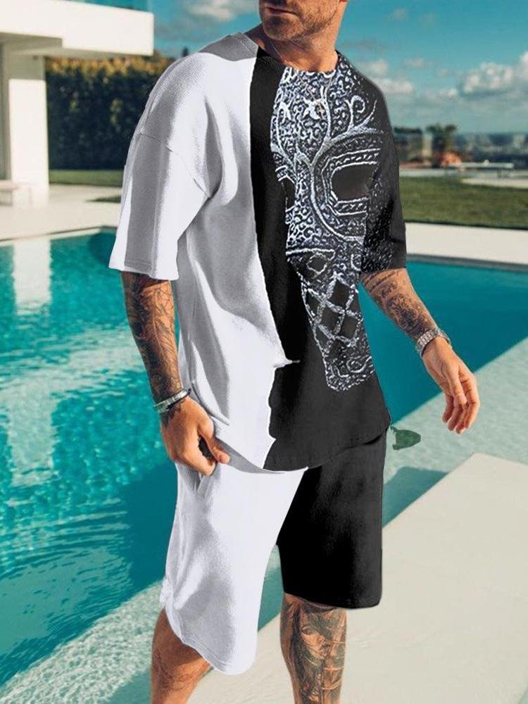 Summer Men's 2-Piece Short Sleeve Shorts 3D Print Skeleton Pattern Sportswear Casual Oversized Top Shorts Men Sets