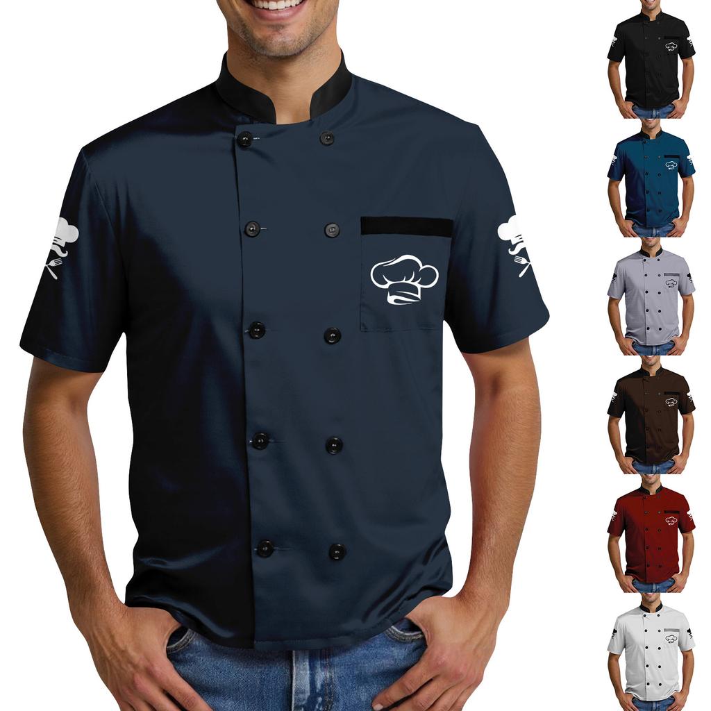 Chef Hat  Print - Men's Casual Short Sleeve Chef Dress