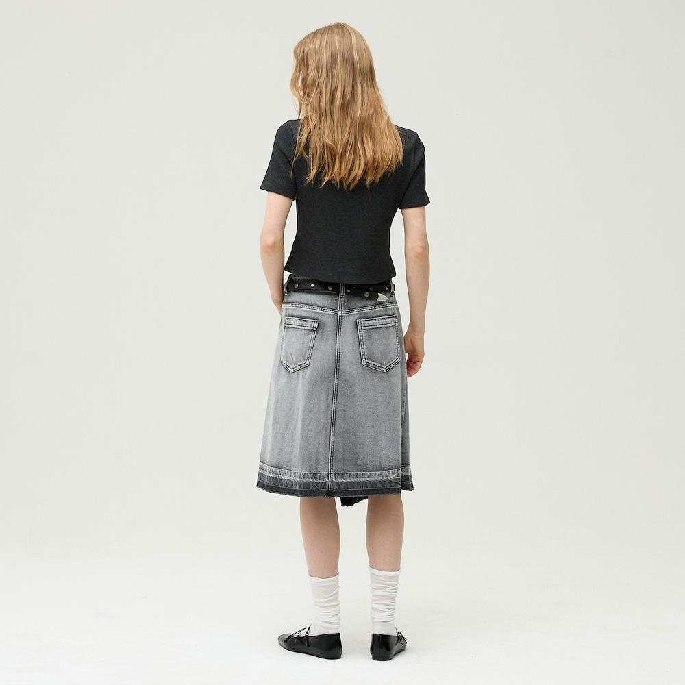 Ibiem Asymmetrical Zipper Washed Denim Skirt Emq3Dsk010