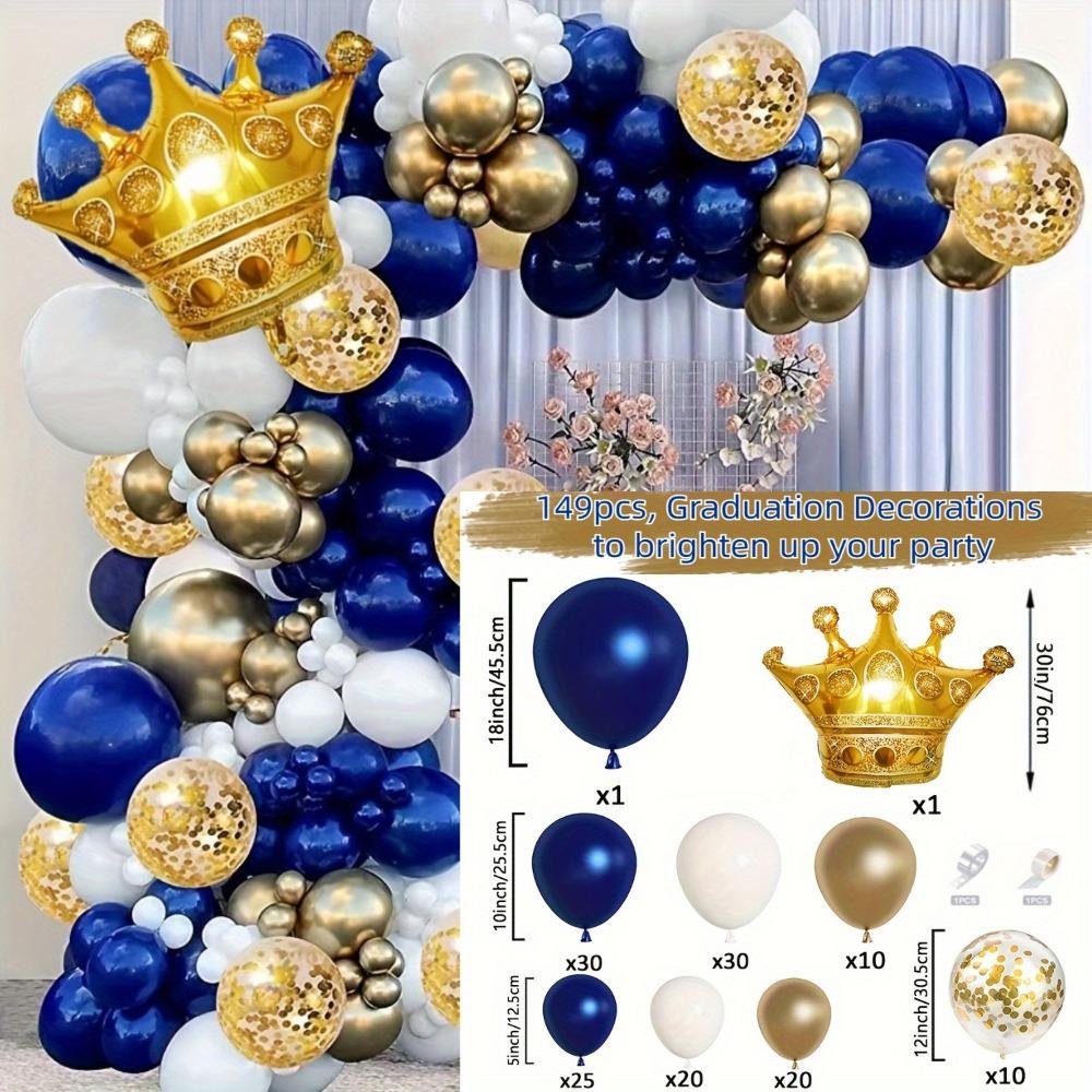 149PCS Blue Gold Balloon Arch Garland Set, Crown Foil Balloon, Birthday Party Anniversary Graduation Decoration Supplies