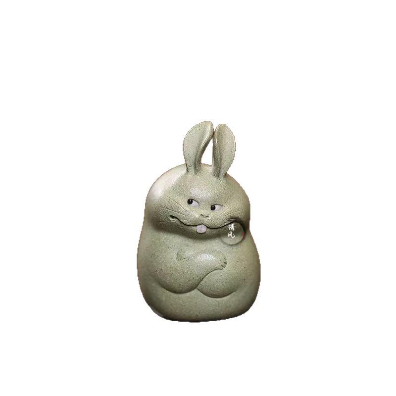 Yixing Zisha Cute Bunny Tea Pet: Lucky Rabbit Ornament for Tea Play and Fun.