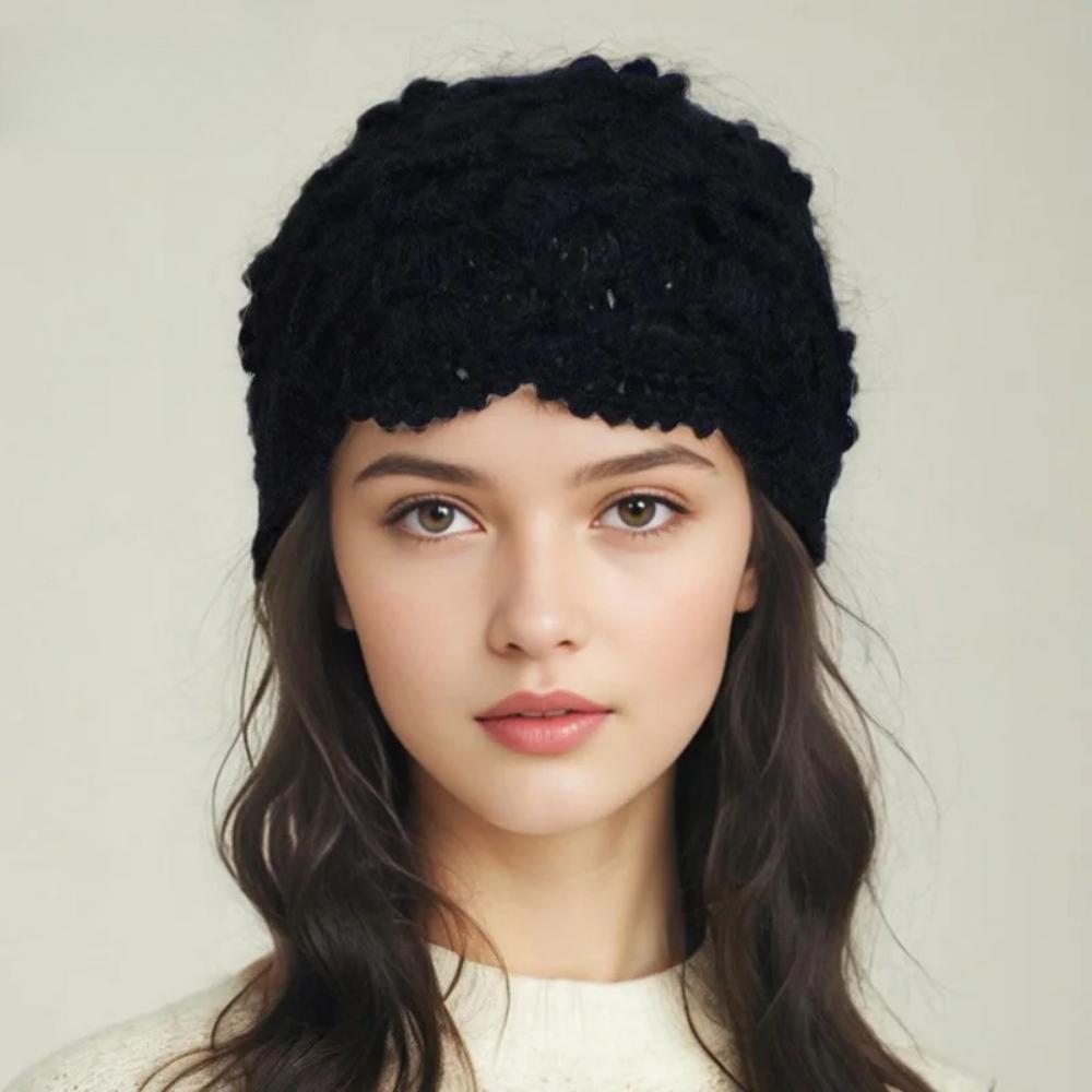 Spring Autumn Handmade Knitted Hat Women Fashion Solid Color Lace All-match Woolen Hats Temperament Elegant Ladies Beanie