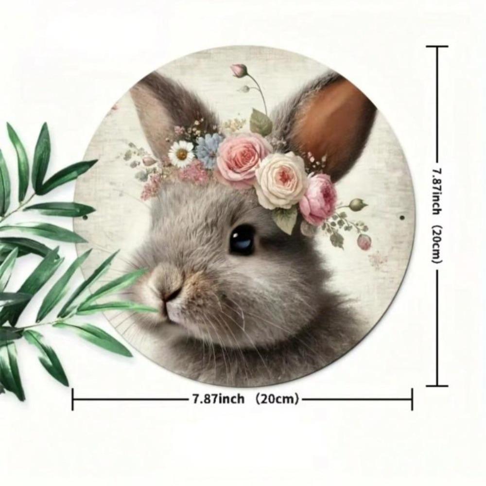 Easter Bunny Metal Round Sign Wall Art Vintage Spring Decor 8x8 Inch