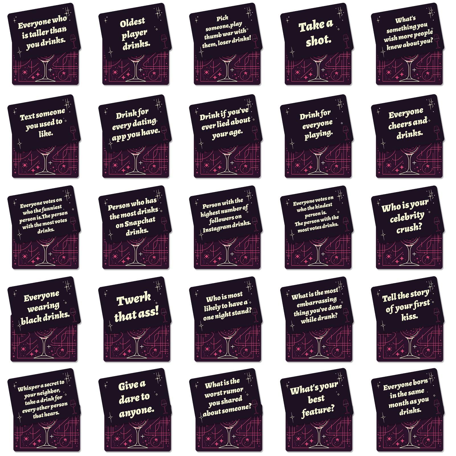 

50 карточек для настольной игры для взрослых «Питьё» для встреч с несколькими людьми, групповых игр и разминочных игр чёрный