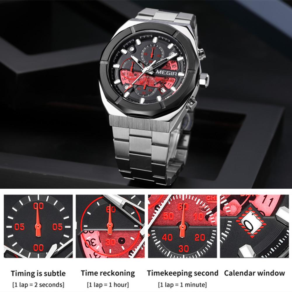 MEGIR Quartz Watches for Men Luxury Casual Business Wristwatch with Chronograph Waterproof Luminous Auto Date Reloj Hombre 2225