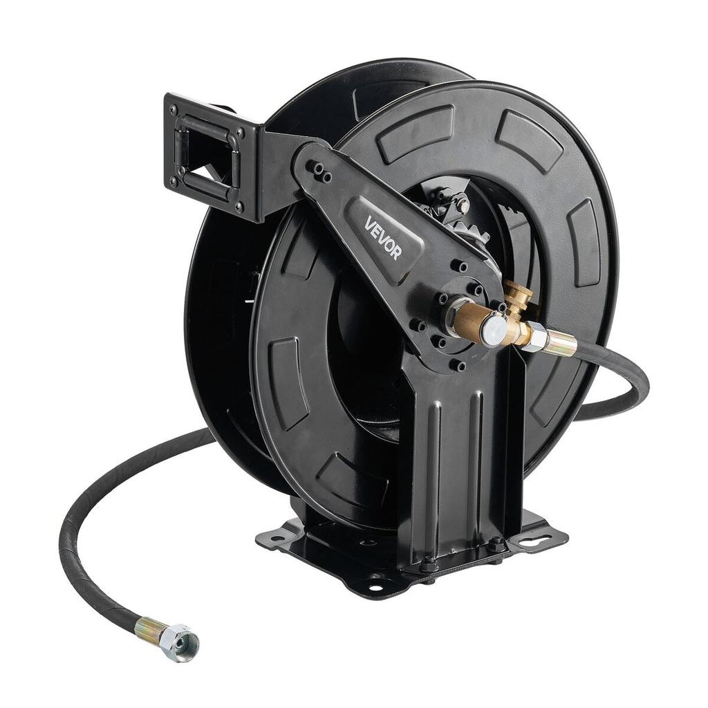 Carrete para Manguera de Hidrolimpiadora, 15,2 m x 9,5 mm Retráctil de Acero Resistente para Lavadora a Presión, 4000 PSI Máx., Auto-enrollable, Pared/Suelo Flexible