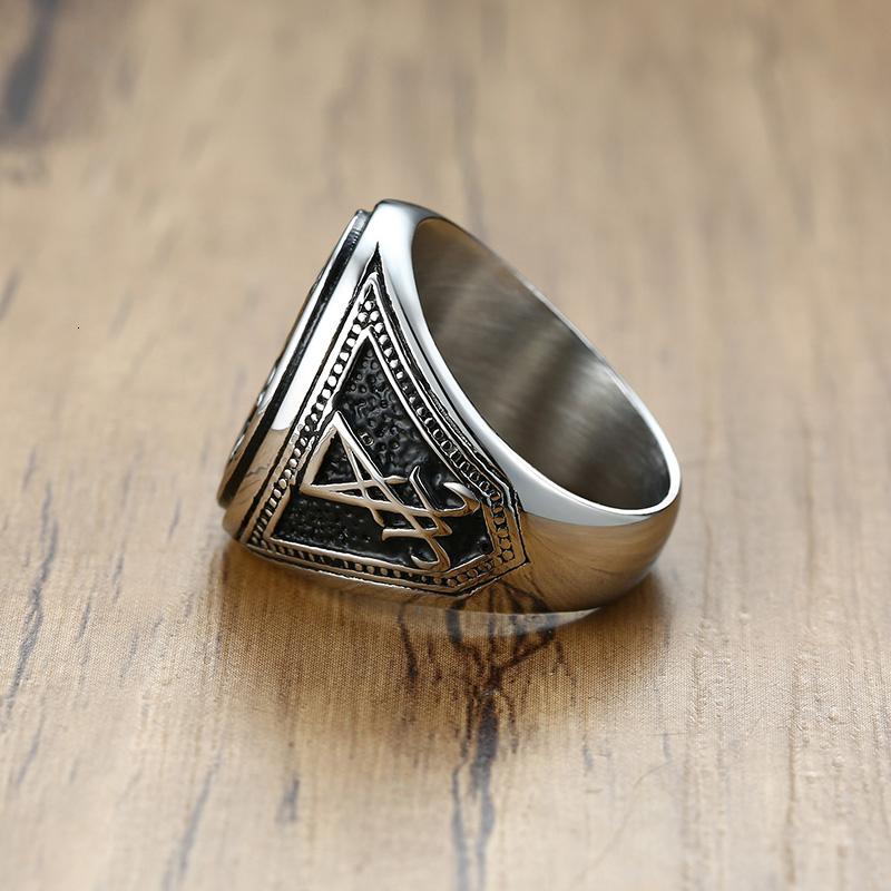 Vintage Coppercolor Signet Sigil Of Lucifer Ring For Men Seal Of Satan Male Jewelry