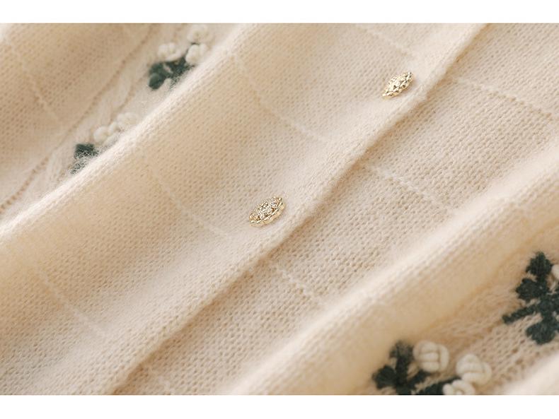 Korean Style High-Design Embroidered Wool Cardigan, Crew Neck, Long Sleeve Knitwear for Spring & Autumn