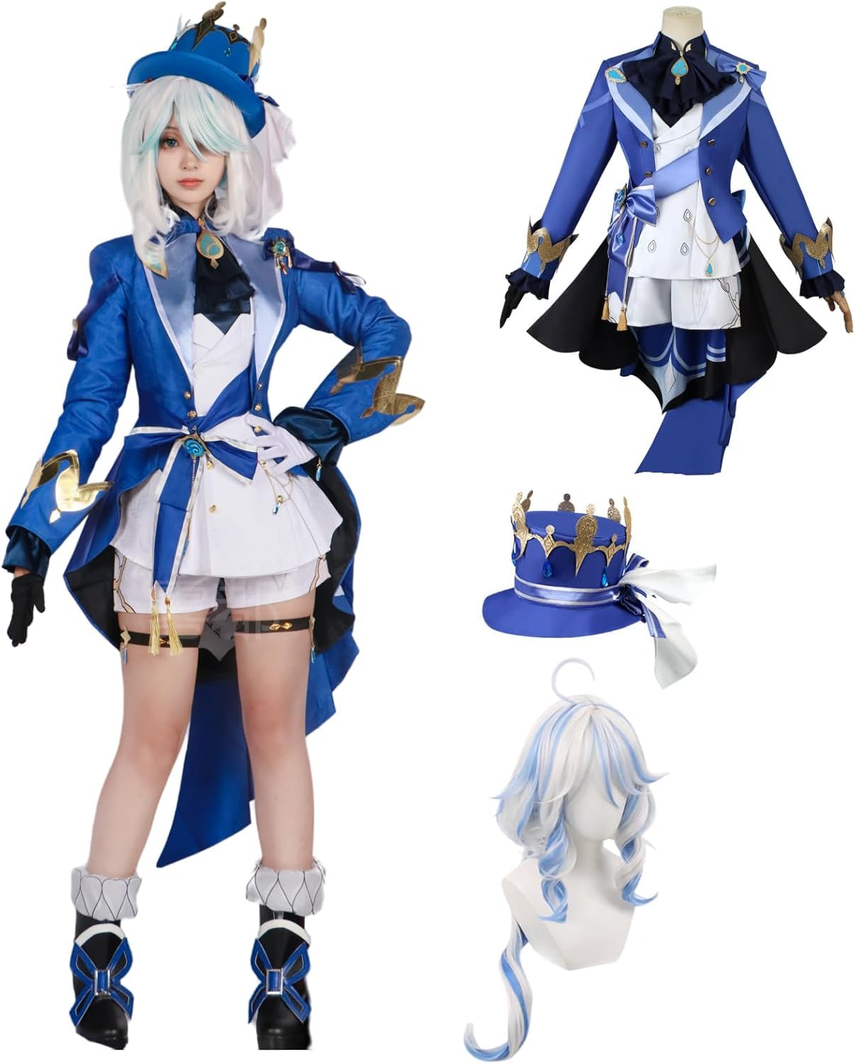 

Косплей Genshin Impact, Фокалорус, Фрина и Фурус, Полный костюм с париком, Взрослый костюм, Унисекс, для школьных фестивалей (Focalorus, Размер M)