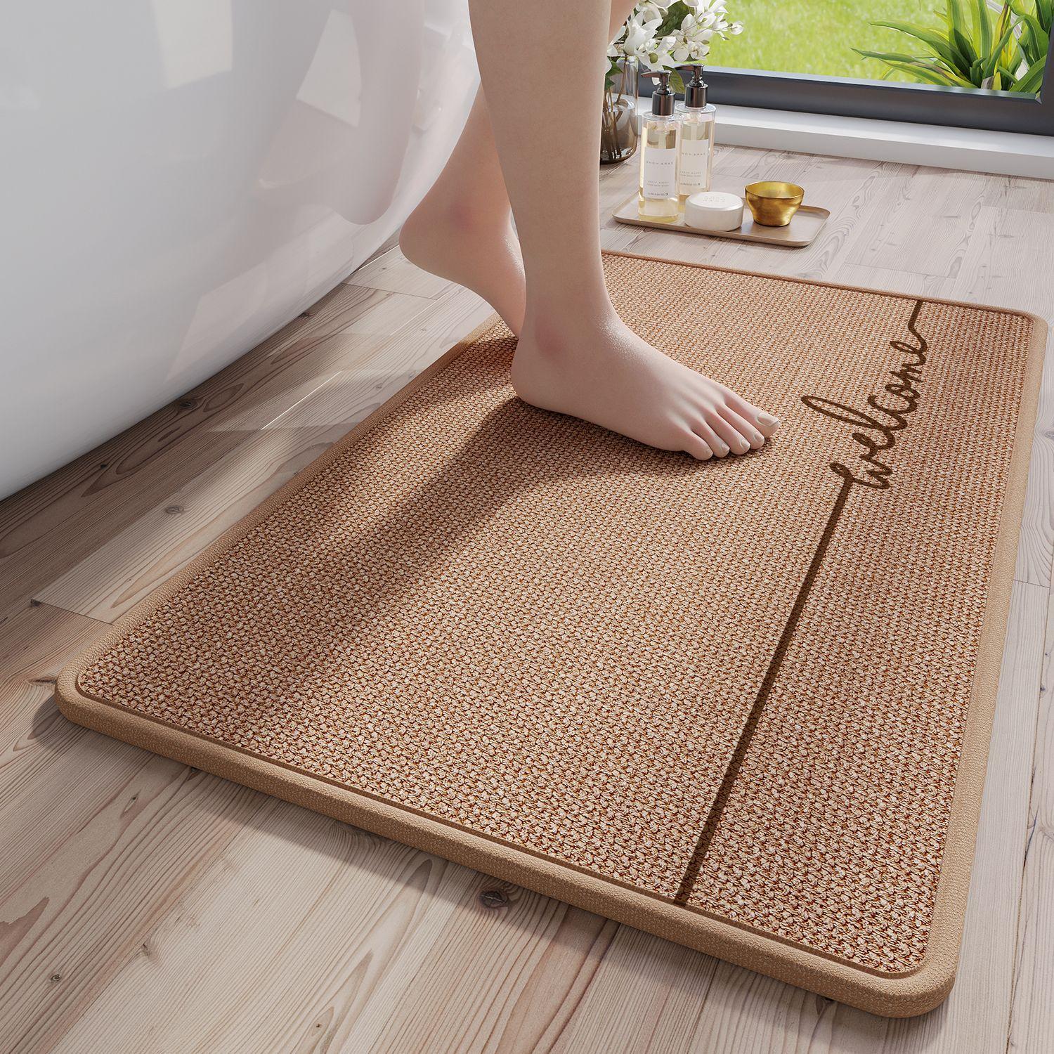 

Premium Woven Linen Bath Mat & Bathroom Rug - Non-Slip Rubber Backing, Super Absorbent Quick Dry - Oval/Rectangular Shower Mats 40x60cm