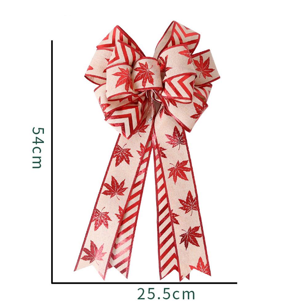 40*24cm Double Layer Large Christmas Bow Christmas Tree Topper Bow with Glitter Gold Edge Decor for Xmas Door MapleLeaf Bow Deco