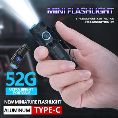 P50 Lanterna LED Mini Potente Tipo Tocha Liga de Alumínio Recarregável Tipo-C Com Ímã na Cauda Lanterna