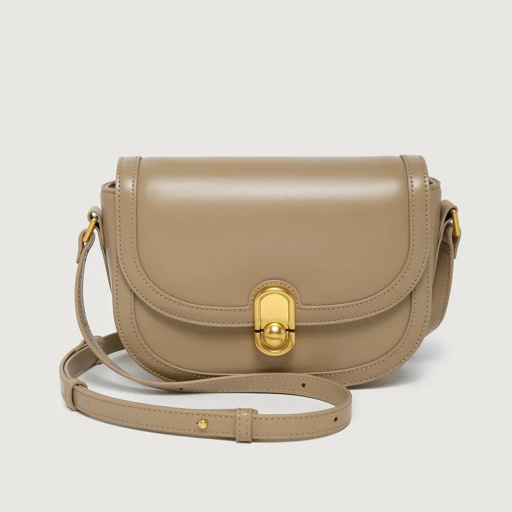 Vintage taška na sedlo z měkké kůže Dámská kovová přezka Univerzální taška do podpaží Neformální dámská kabelka Crossbody