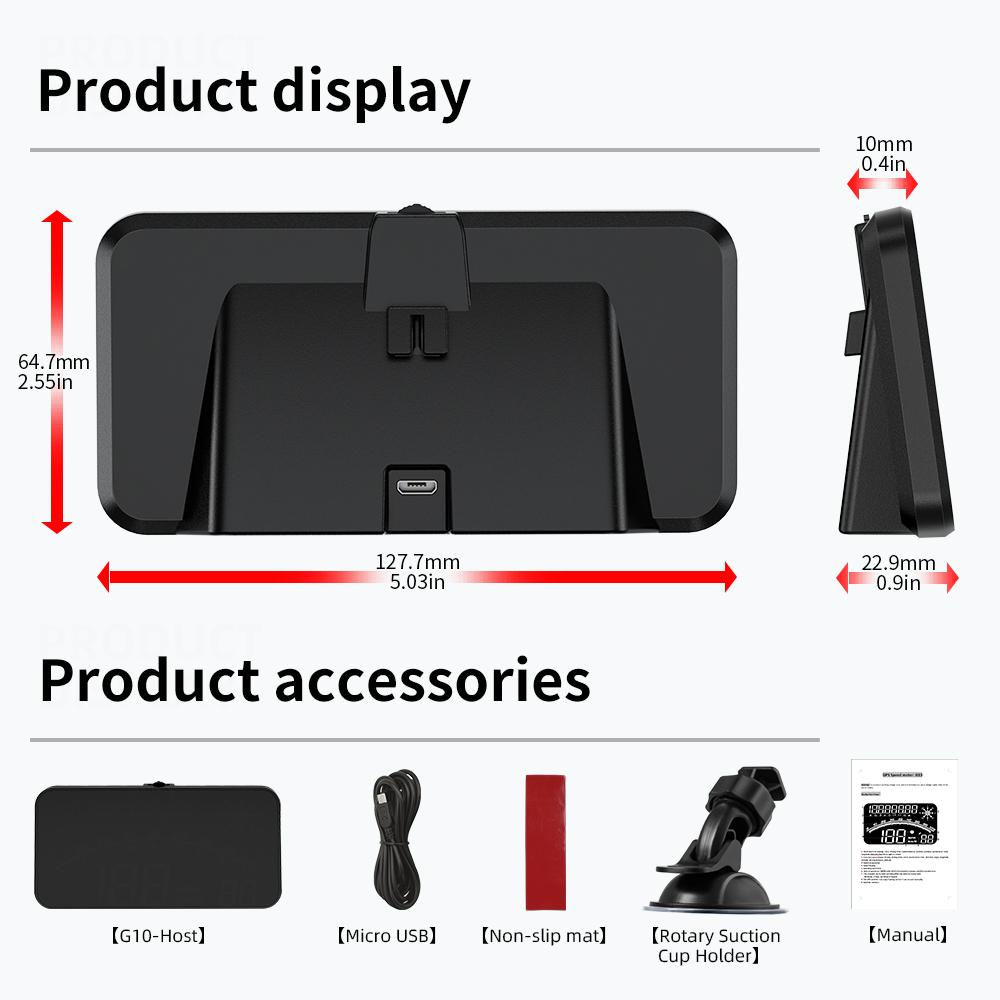 

GEYIREN GPS Автомобильный HUD Датчик Цифровой Спидометр Проекционный Дисплей Смарт-сигнализация о превышении скорости напоминание для всех автомобилей Дисплей MPH G10-blue