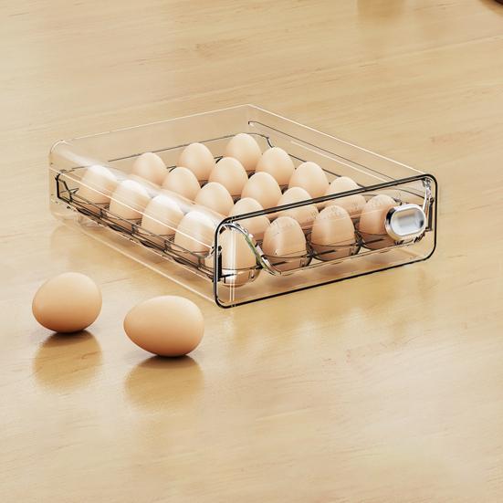 Egg Storage Box Transparent Space Saving Egg Container with Individual Slots Smooth Sliding Drawer Egg Holder for Kitchen Refrigerator