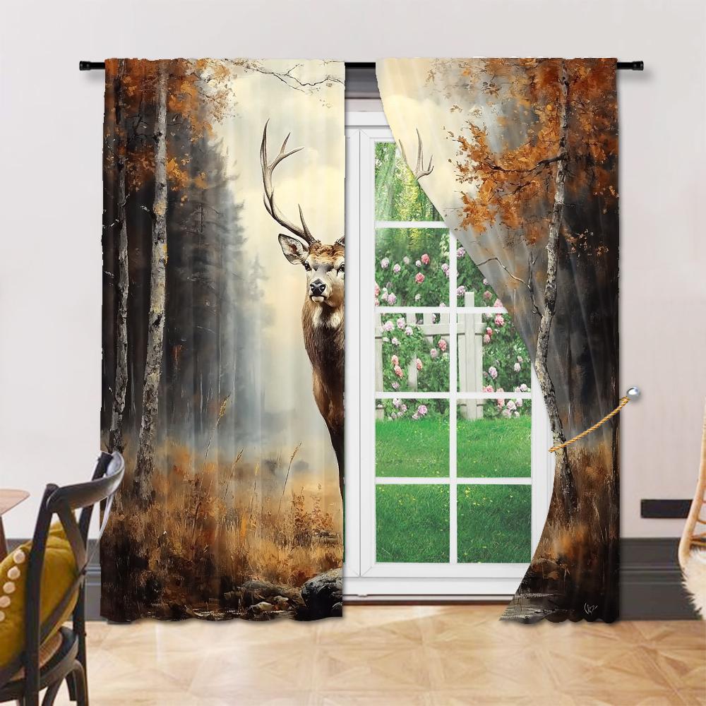Set Of 2 Versatile Polyester Transparent Curtains Home Decoration Feet Elk Use Bedrooms Living Rooms Curtain Perfect For Great Room