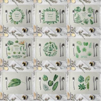 Tropisches grünes Blatt Leinen Platzset Waschbares botanisches Platzset für Heimparty Esstische Hochzeit Bankette Dekoration
