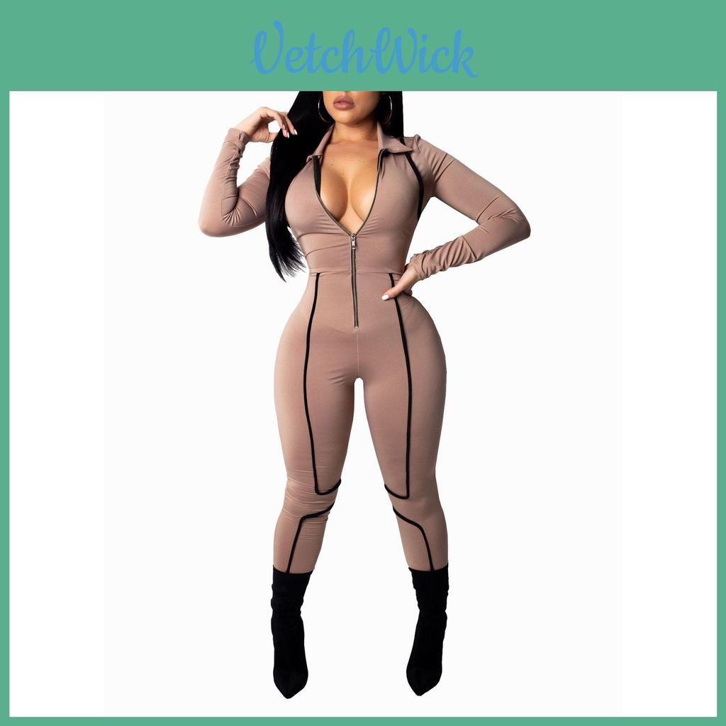 Elegant Fashion Lapel Tight-fitting Jumpsuit Sexy Woman Long Sleeve Playsuits Bodysuit