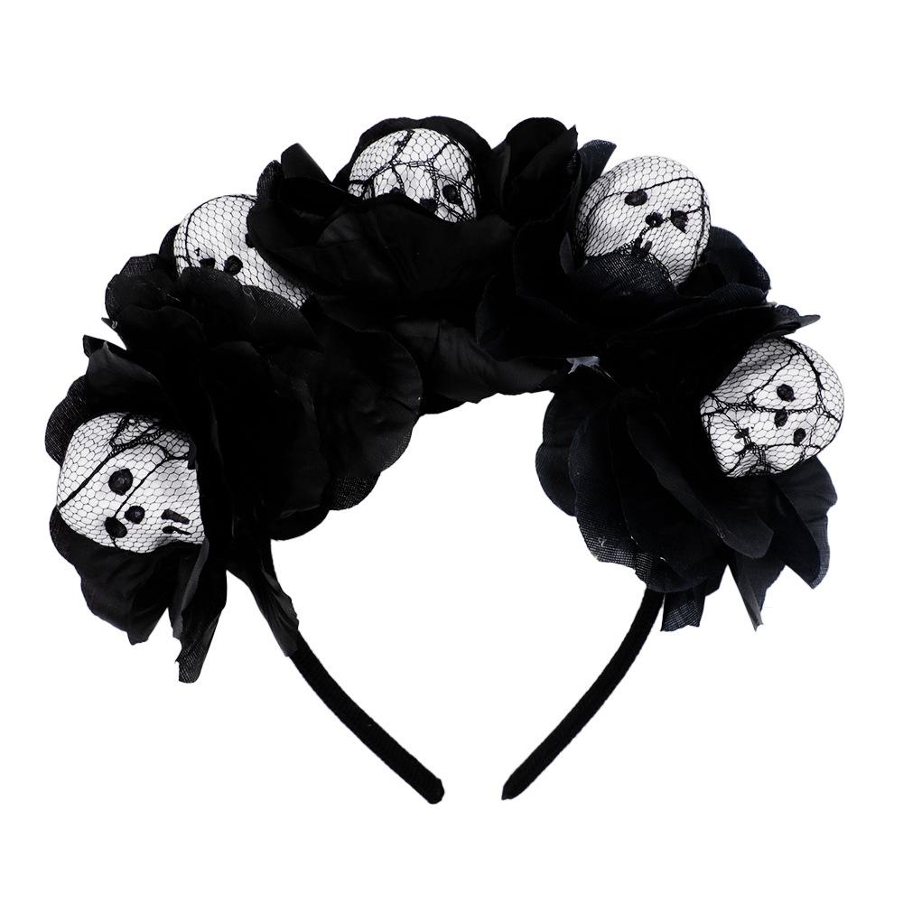 Skull Gothic Lace Party Headband Halloween Black Rose Hair Accessories Day Of The Dead Hair Clip