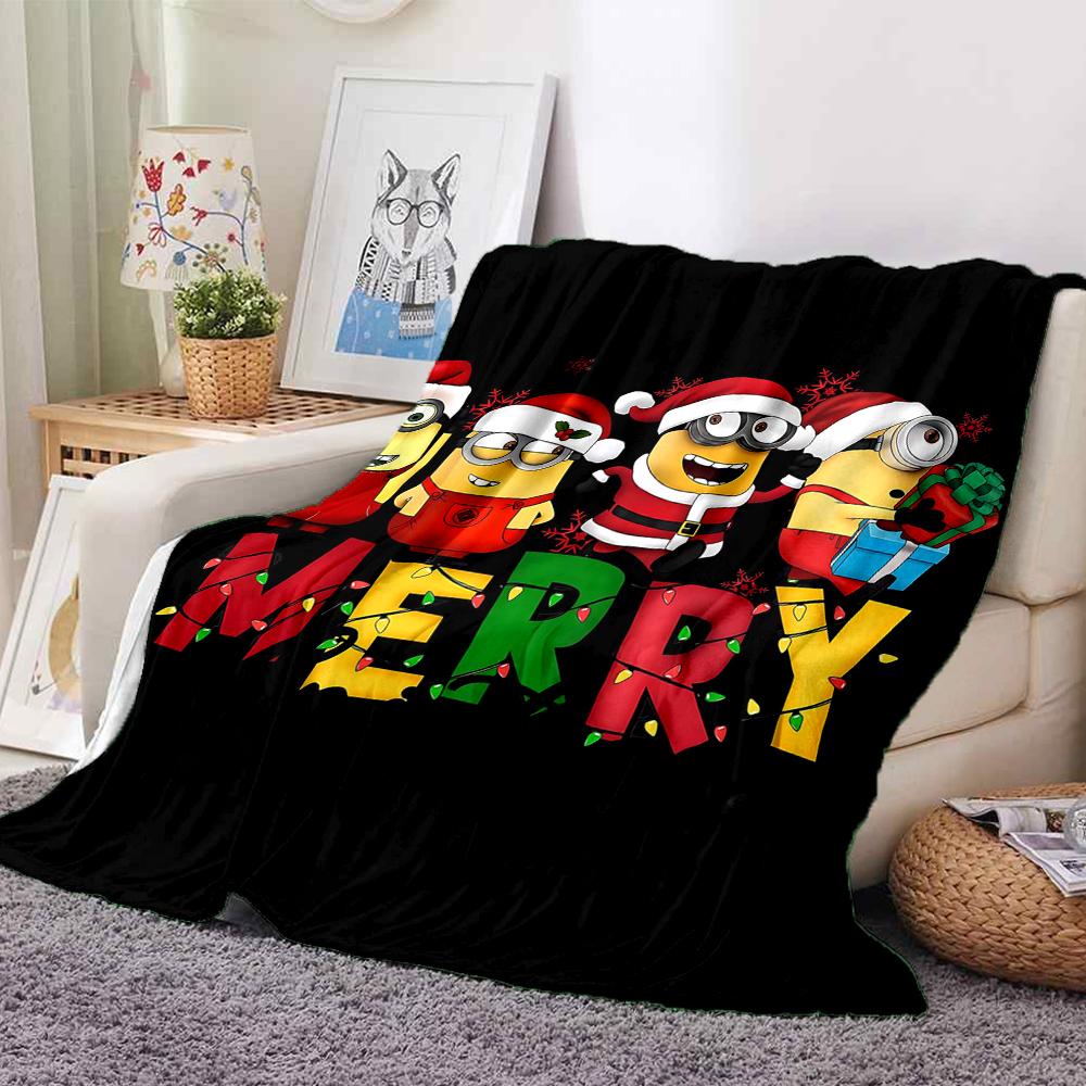 1Pc Christmas Minions Celebration Blanket Soft And Comfortable Casual Warm Camping Travel Christmas Halloween Gift M91758