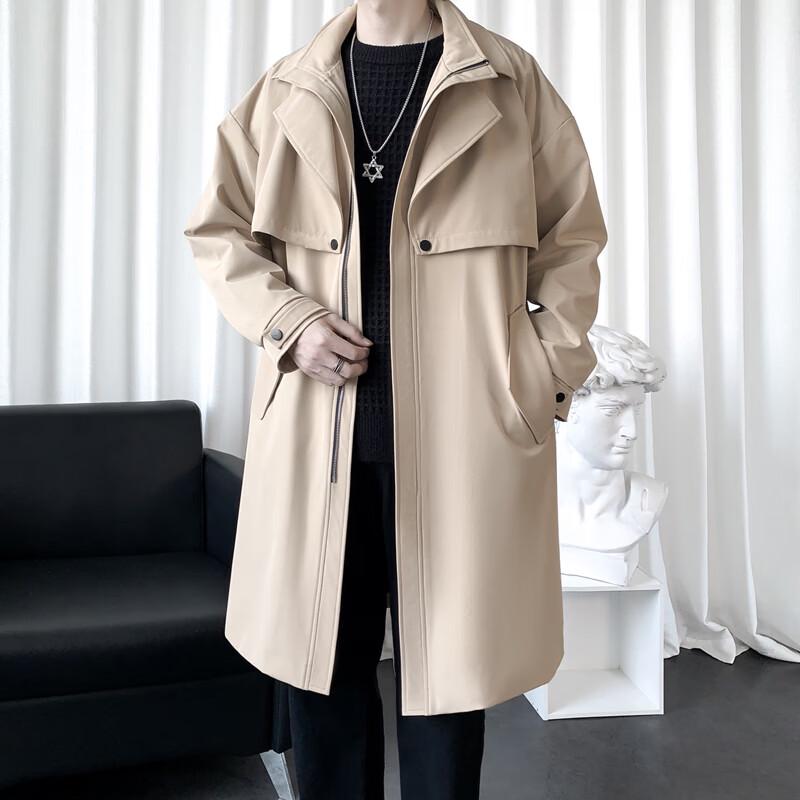 ROMON Men's Mid-Length Double-Collar Trench Coat