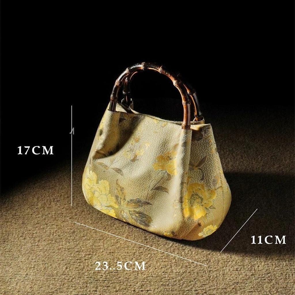Hand-held Bag with Floral Pattern, Wedding Bag in Traditional Chinese Style, Hanfu Bag, Bamboo Joint Bag Casually