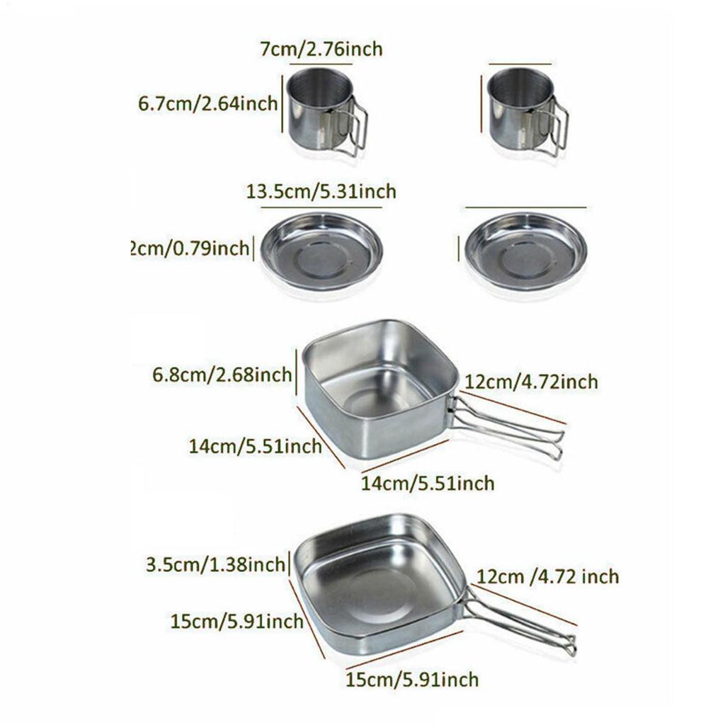 Camping Cooking Set Stainless Steel Camping Pots And Pans Kitchen Set 6 Pieces Stewing Frying Portable Outdoor Kitchenware For