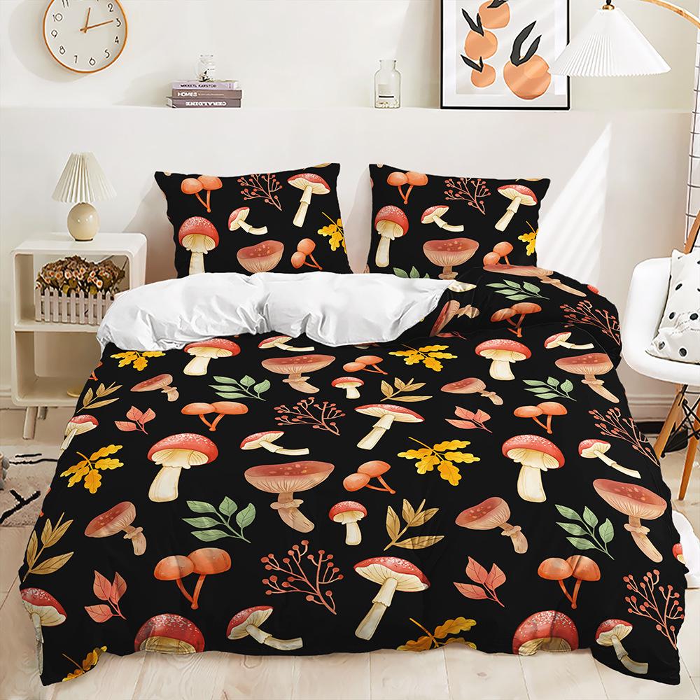 Three-Piece Cute Mushroom Quilt Set Two-Piece Bedding Digital Printing Kit