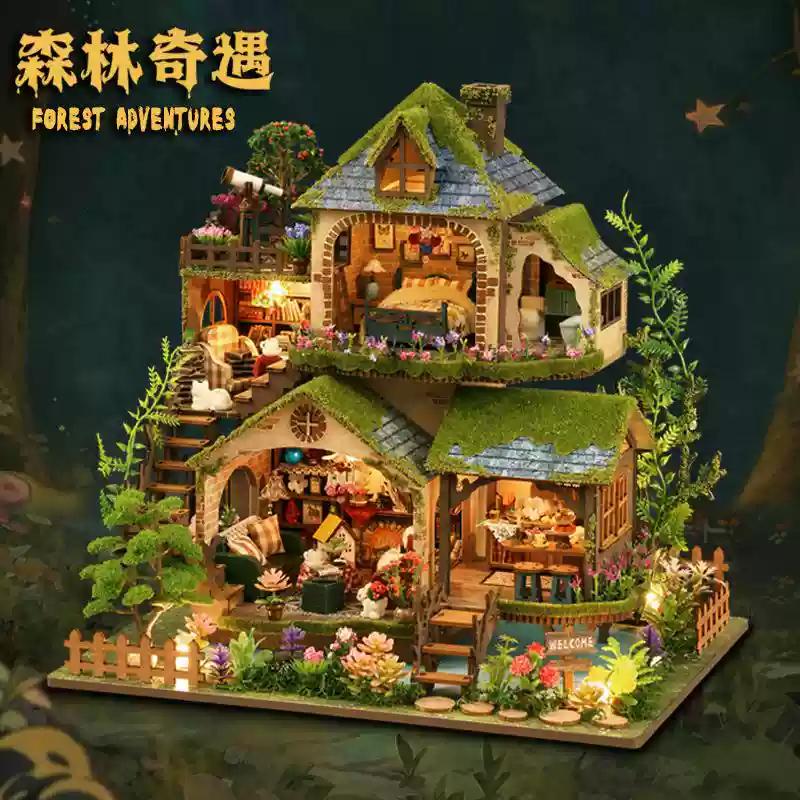 Forest hut handmade assembly miniature house model antique style attic small courtyard wooden assembly decorative ornaments