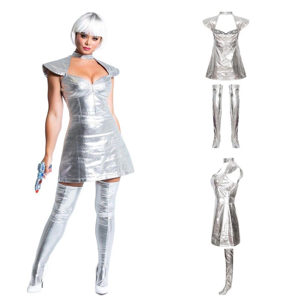 Bodysuit Space Silver Costume Halloween Cosplay Party Show Set Dress
