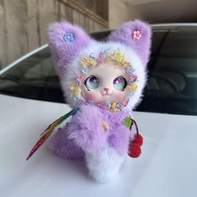 Winged Cat Plush Pillow Cherry Decor Soft Fluffy Cute Stuffed Animal for Girls Camping Companion Gift