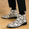 Fashion New Men's Pointed Rock Punk Snake Skin Leather Casual Chelsea Ankle Boot Male Winter High Tops  Shoes Zapatos Hombre