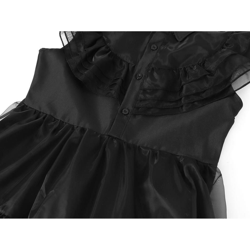 Girls Wednesday Addams Costume Dress, Gothic Party Cosplay, Halloween Role Play, Black Polyester Dress, 140cm