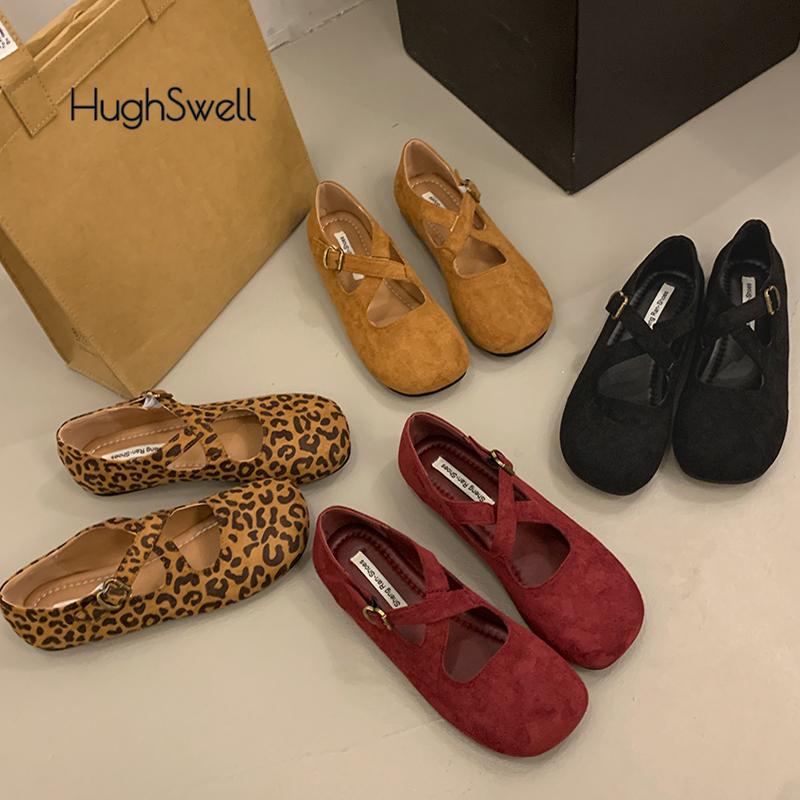 Fashion Brand Design Leopard Print Ballet Flat Woman Cross Buckle Strap Mary Jane Shoes Ladies Autumn Casual Faux Suede Shallow Loafers