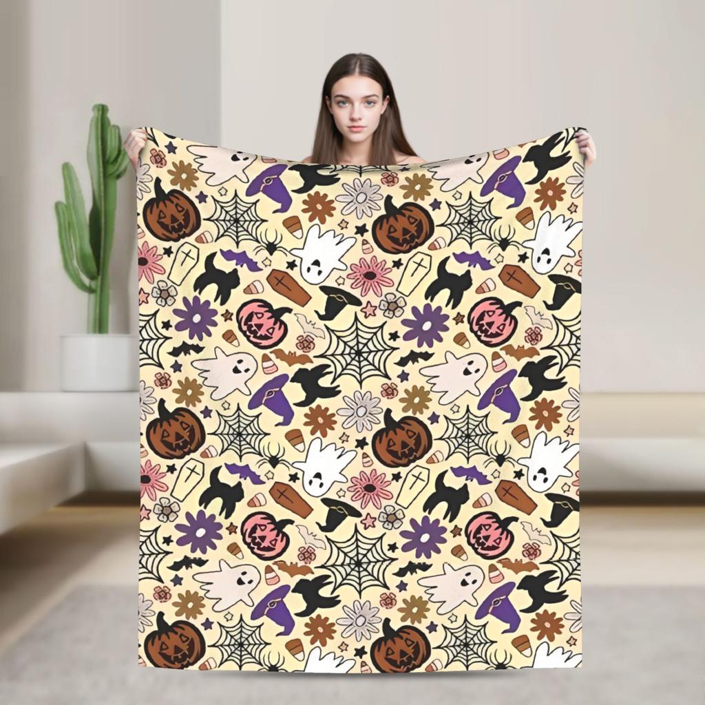 Halloween Spiders Web Bats Pumpkins Spooky  Blanket Super Soft Coral Fleece Plush Cozy Gift  Throw Blankets Bedding Throws