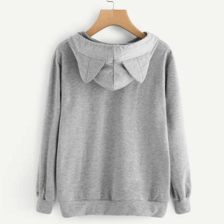 Plus Size Women Sweatshirt Cat Ear Funny Hoodie Kawaii Print Cat Cartoon Autumn Loose Casual Sweatshirts