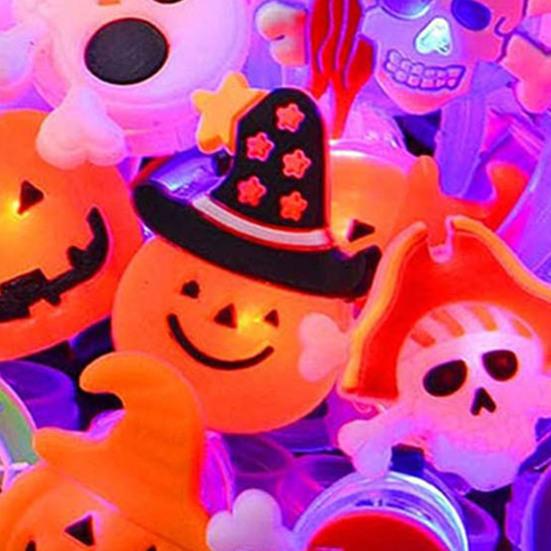 50 Pcs Halloween Rings LED Light Up Flashing Rings Glowing Finger Rings Halloween Party Favors for Kids Adults