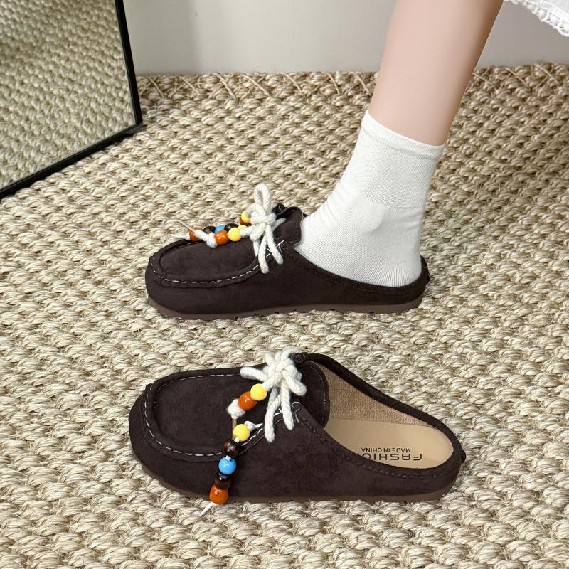 Fashion Women's 2025 New Style Fashionable Beaded One-piece Slip-on Slippers,Retro Beaded Platform Slippers